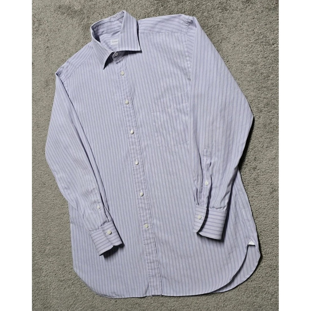 Ermenegildo Zegna Shirt Mens L 41 16 Purple Stripe Long Sleeve Button Up Cotton - Picture 9 of 14